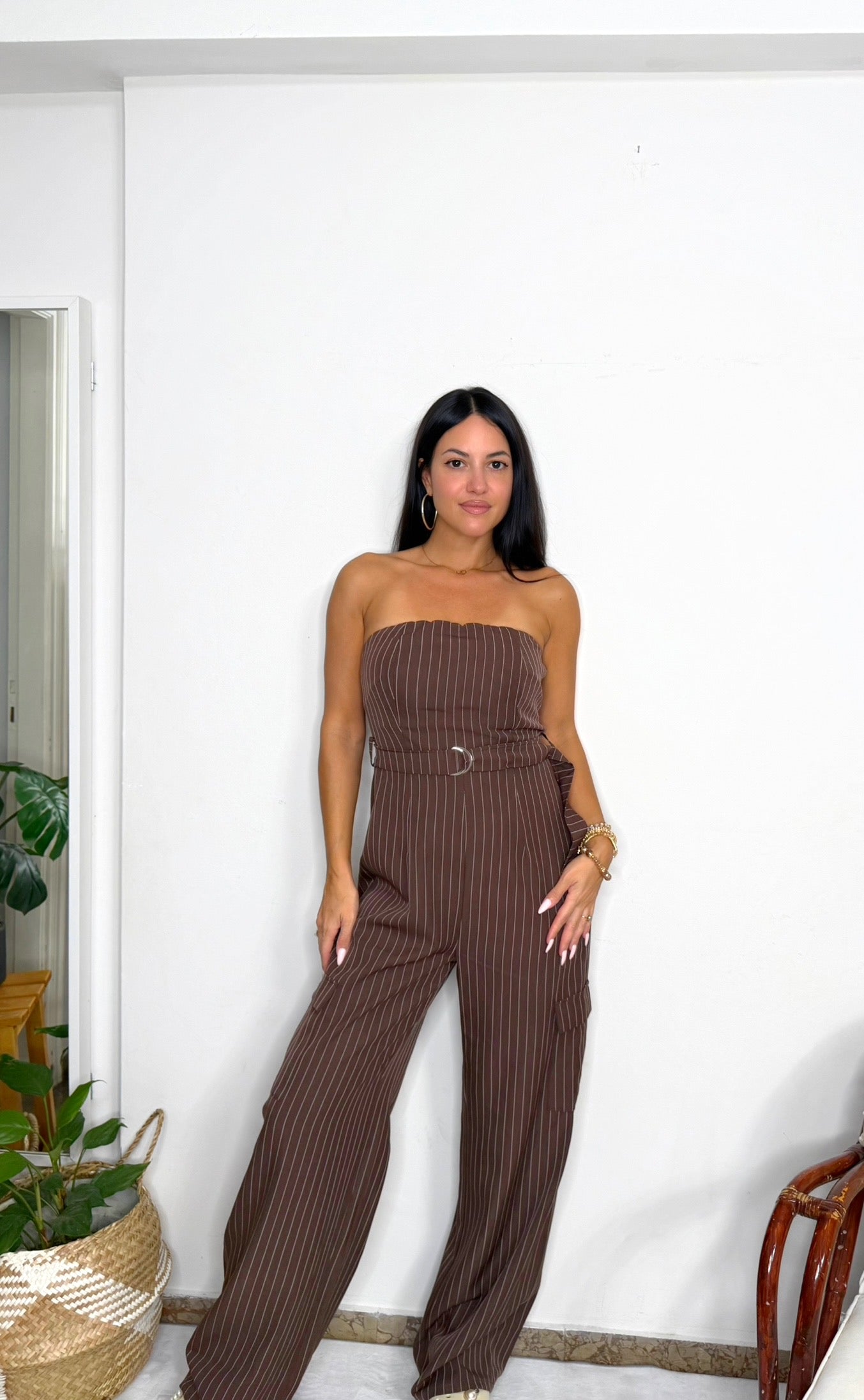Stripe Jumpsuit καφέ